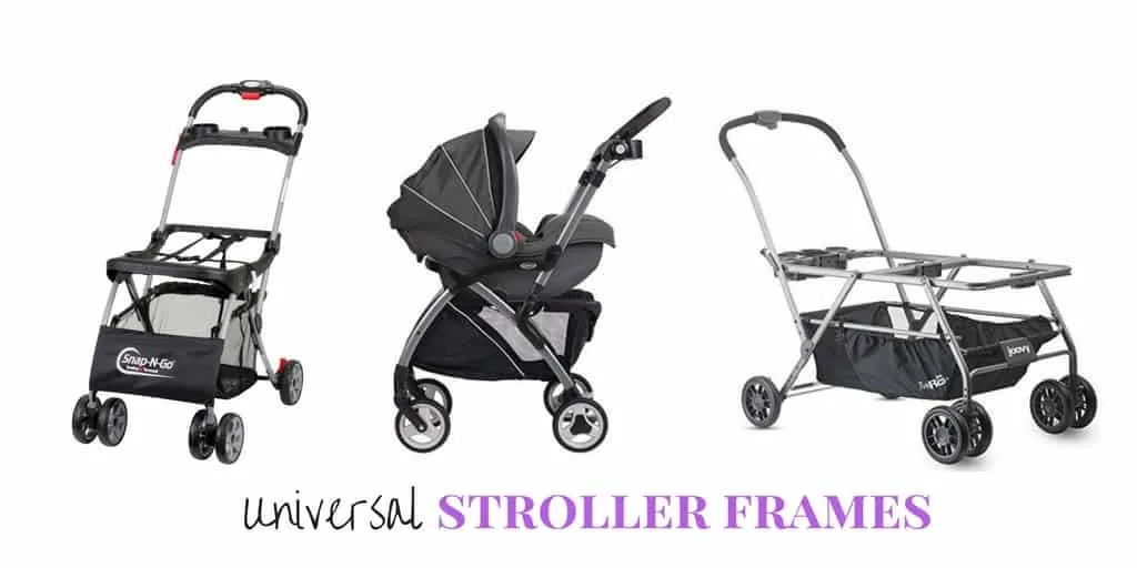 Image graphic with text for Universal Stroller Frames and collage of strollers.