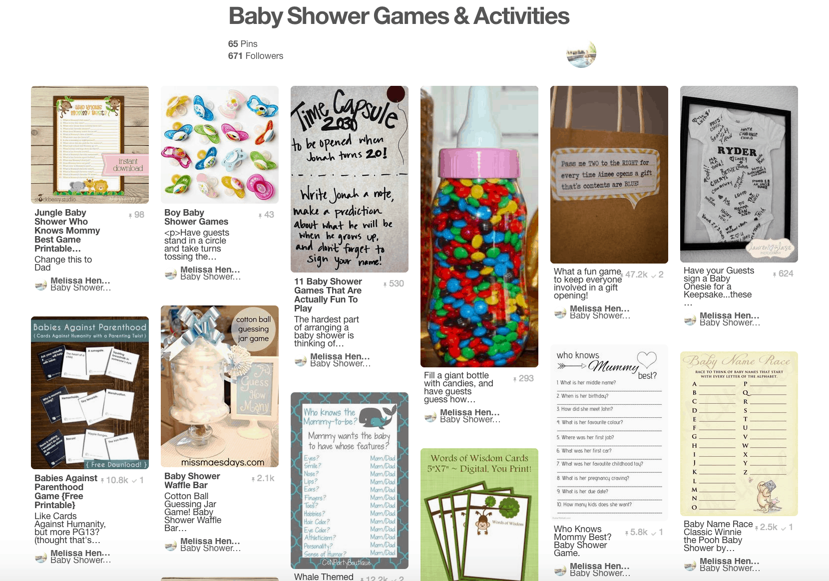 Collage of baby shower game ideas.