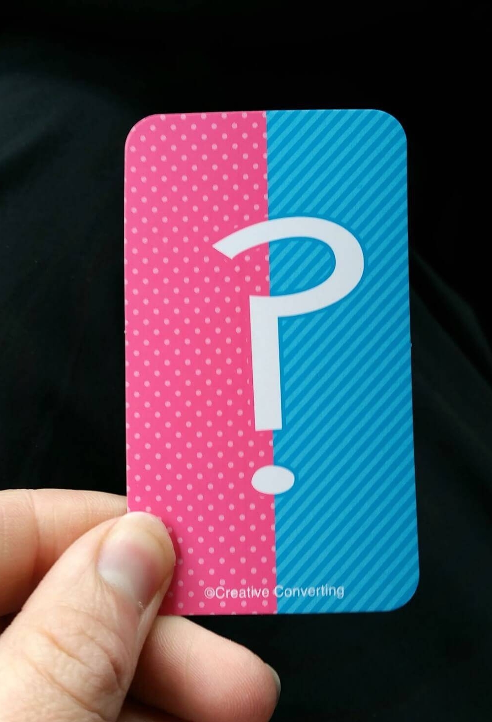 gender reveal card with question mark to send to long distance family