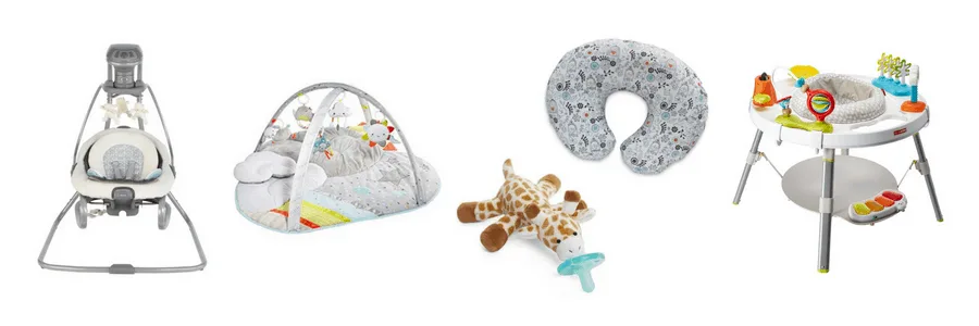 Collage of items for baby registry.