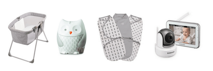 Collage of baby items for registry.