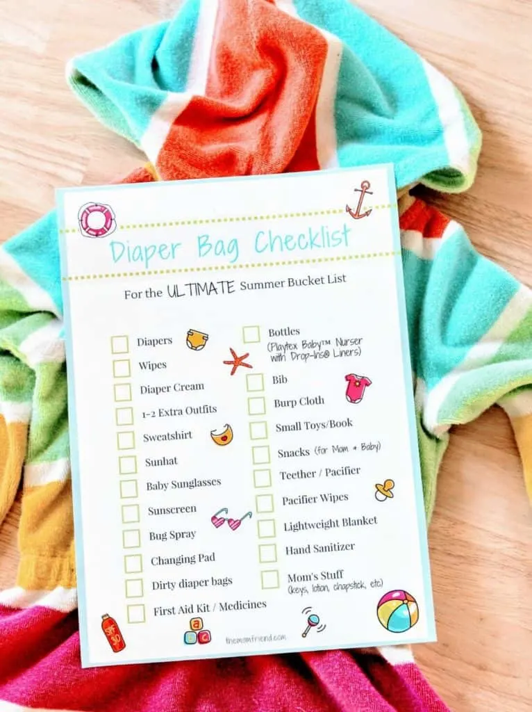 Summer diaper bag checklist printable.