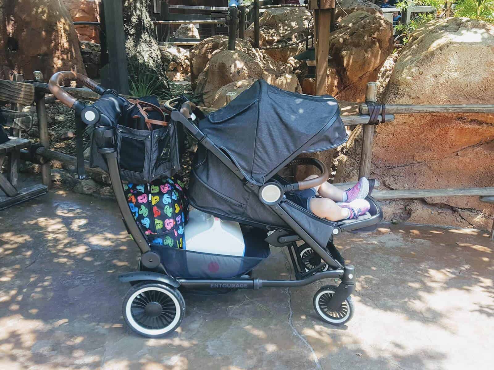 Little girl in stroller at Disneyland.