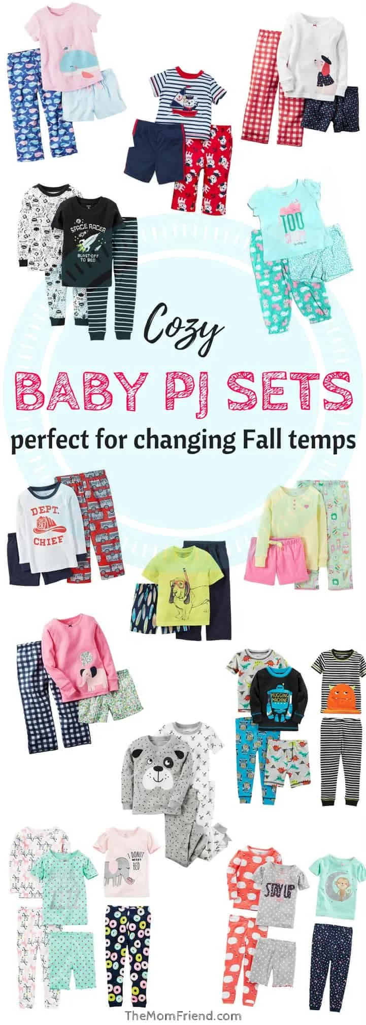 Pinterest graphic with text for Cozy Baby PJ Sets Perfect for Changing Fall Temps.