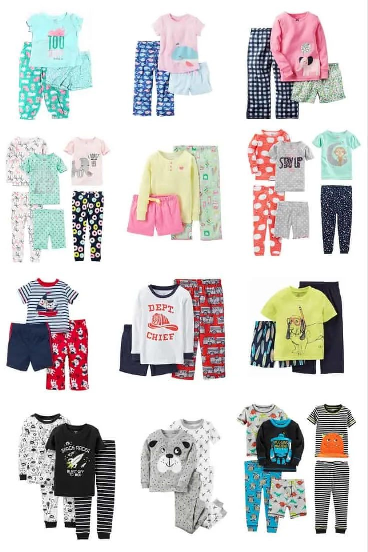 Collage of fall PJ sets for babies and toddlers.