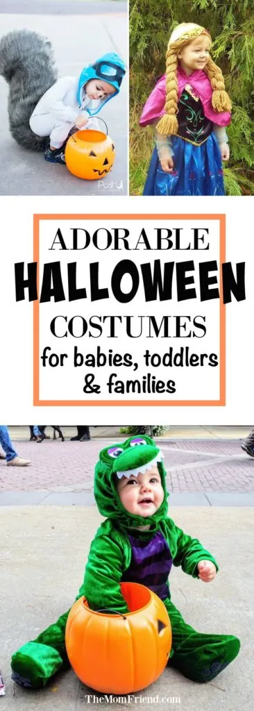 Pinnable image of Halloween costumes for babies and toddlers.