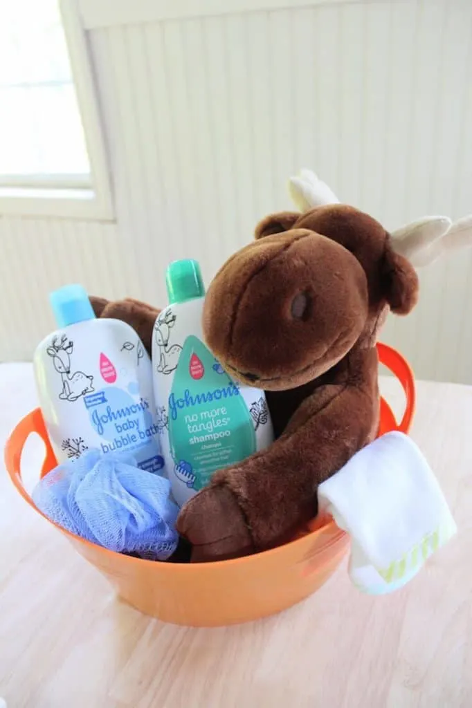 Baby care items with plush Moose.