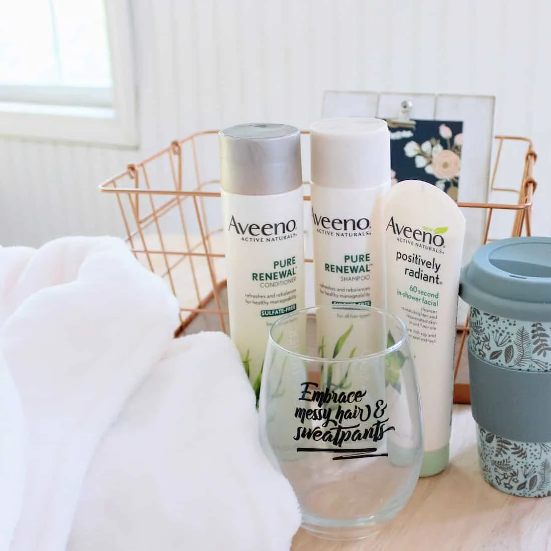 Aveeno lotions and other \"treat yourself\" items for gift basket gift.