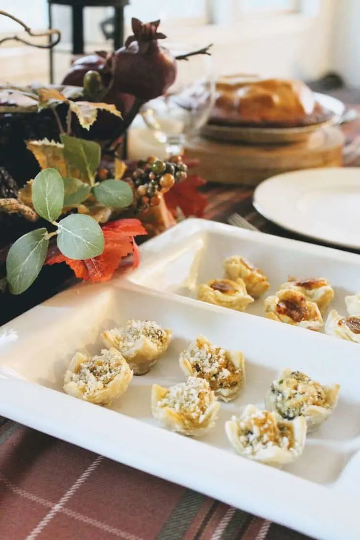 Thanksgiving appetizers on decorated table.