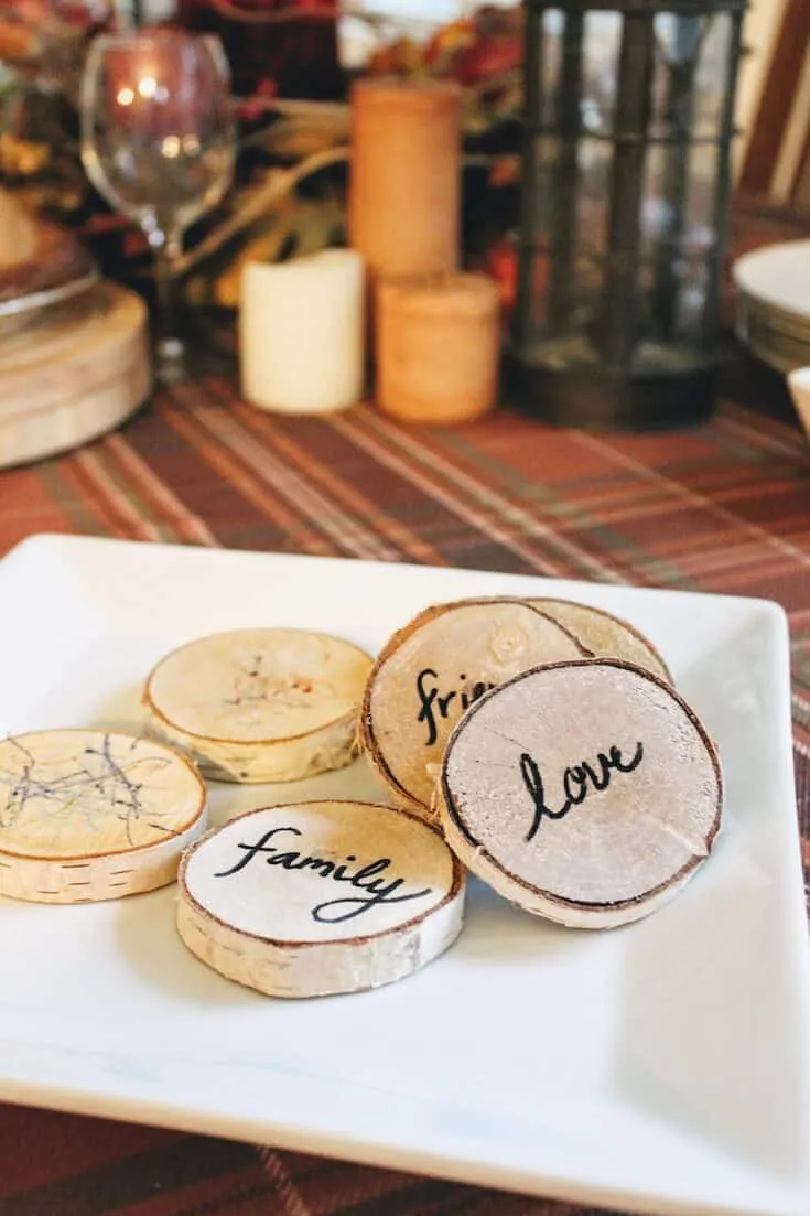 Wooden Thanksgiving table decor.