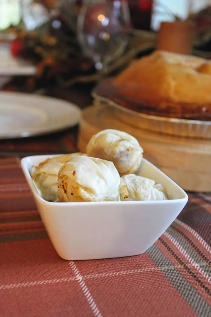 Thanksgiving food in white bowl.