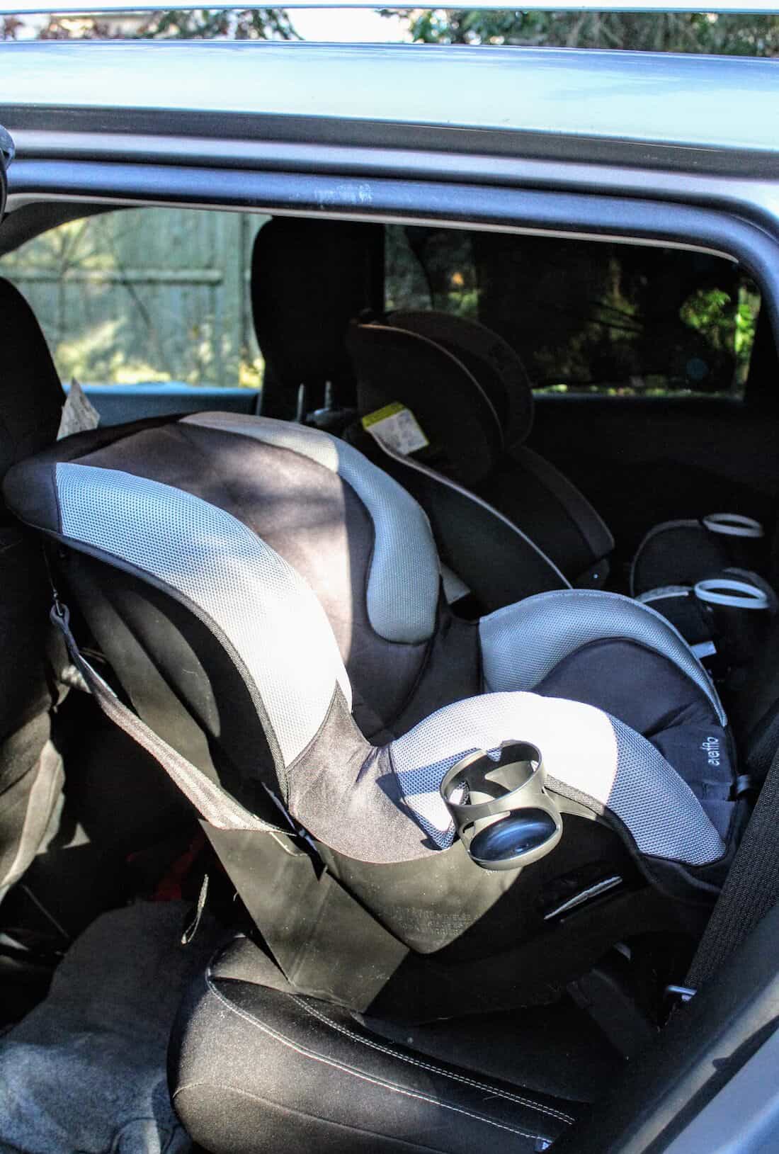 Evenflo Car Seat installed into car.