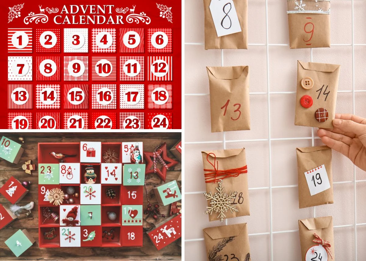 A collage of Christmas advent calendars.