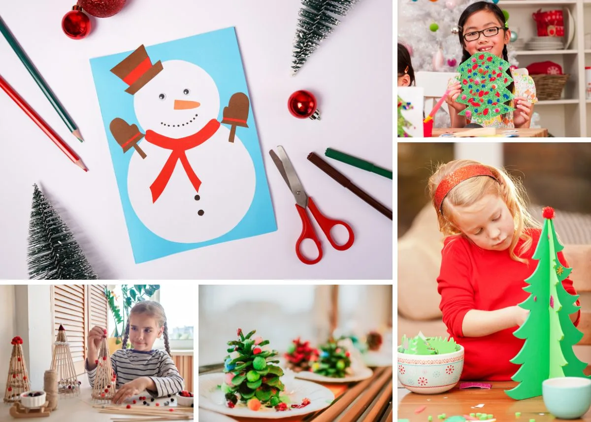 Collage of Christmas Crafts for kids.