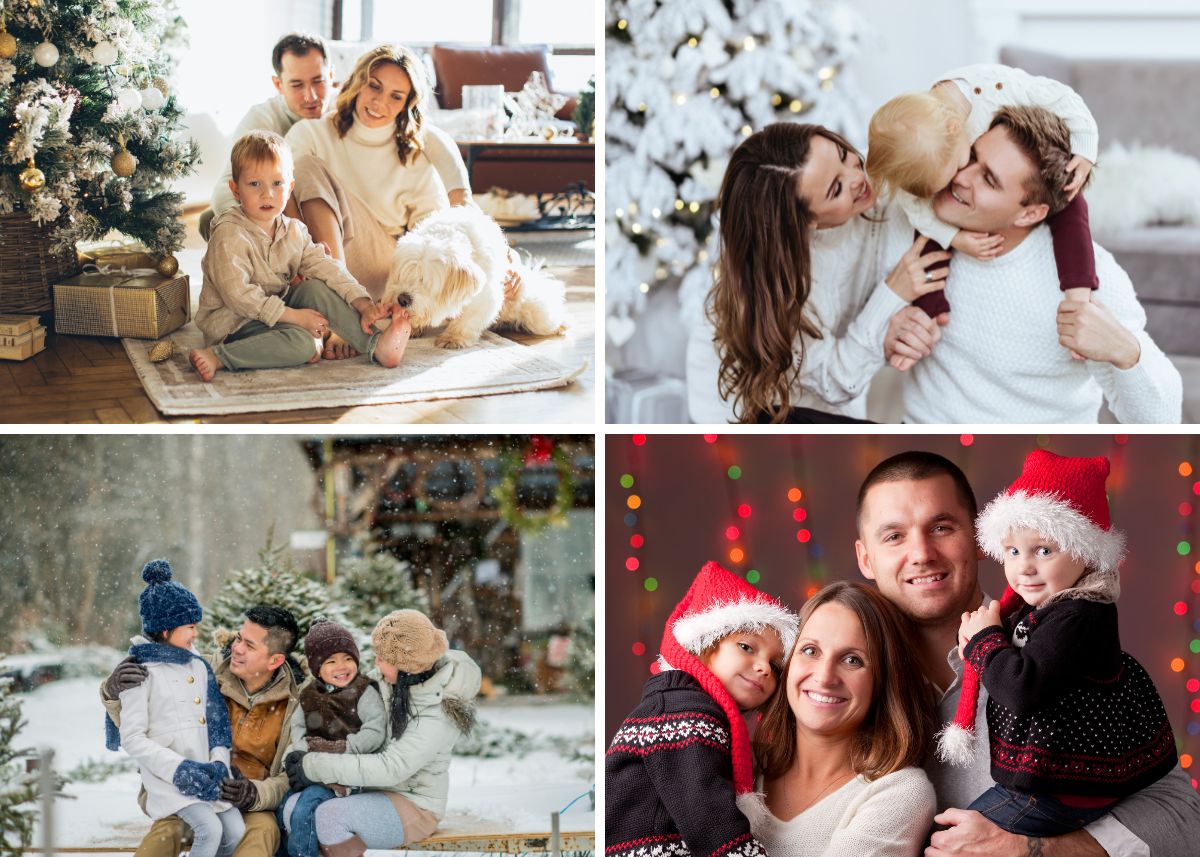 Collage of family Christmas pictures.