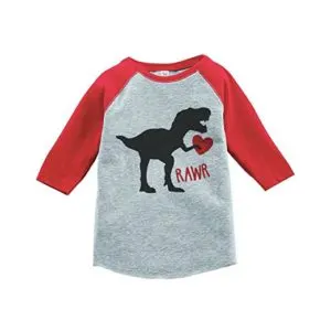 Little boy dinosaur heart Valentine\'s Day shirt.