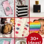 Pinterest graphic with text and a collage of Valentine's Day Gift ideas.