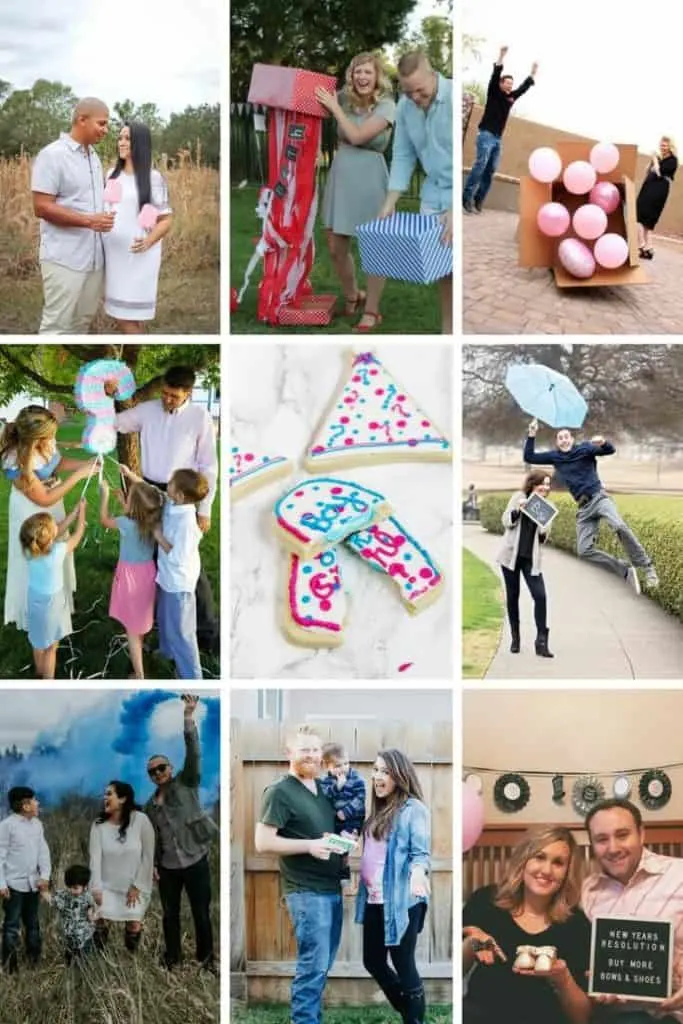 Collage of couples and families revealing the gender of their baby.
