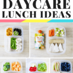 Pinnable image with text for Easy Daycare Lunch Ideas and image collage.