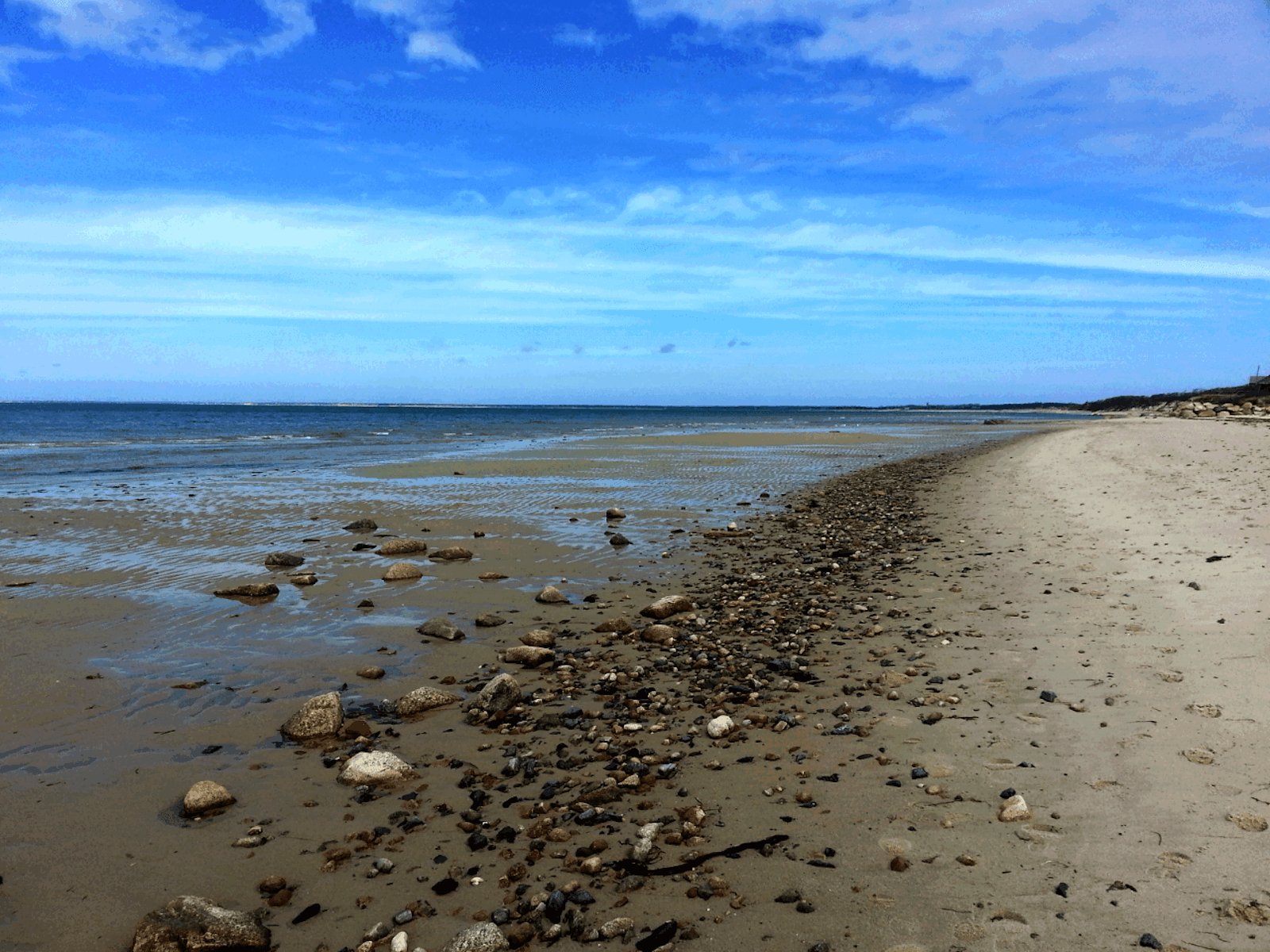 Cape cod beach with rocks.
