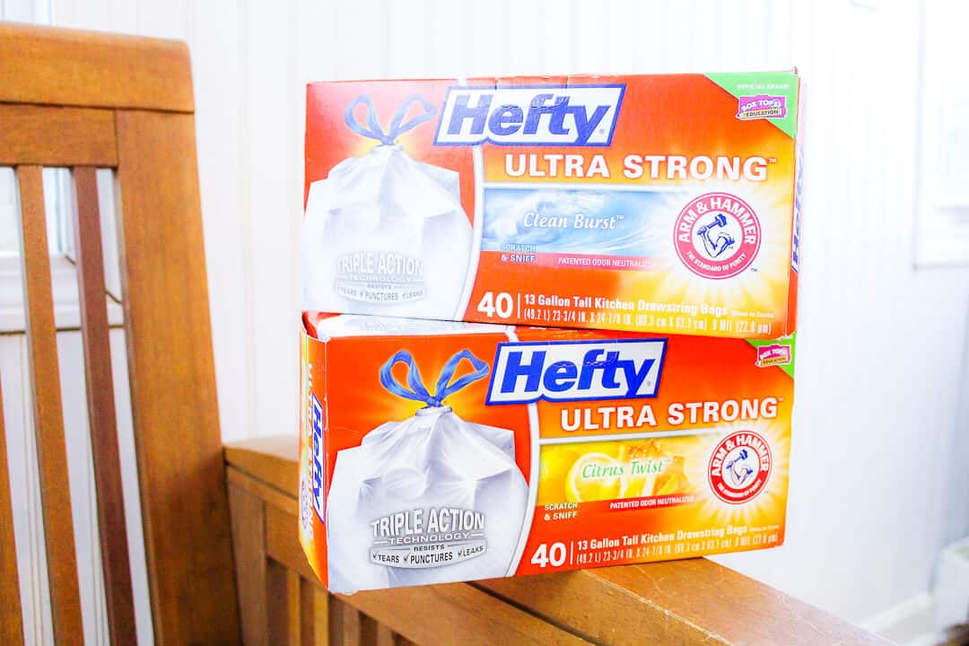 Two boxes of Hefty Ultra Strong trash  bags.