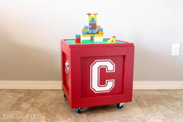 A rolling Lego storage cube station.