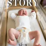Pinterest graphic with text for Charlie's birth story and image of baby in hospital bassinet. 