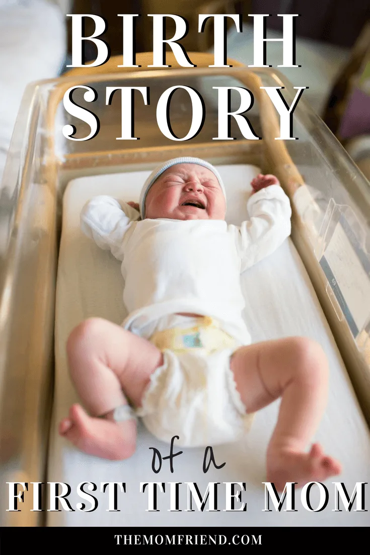 Pinterest graphic with text for Charlie\'s birth story and image of baby in hospital bassinet. 