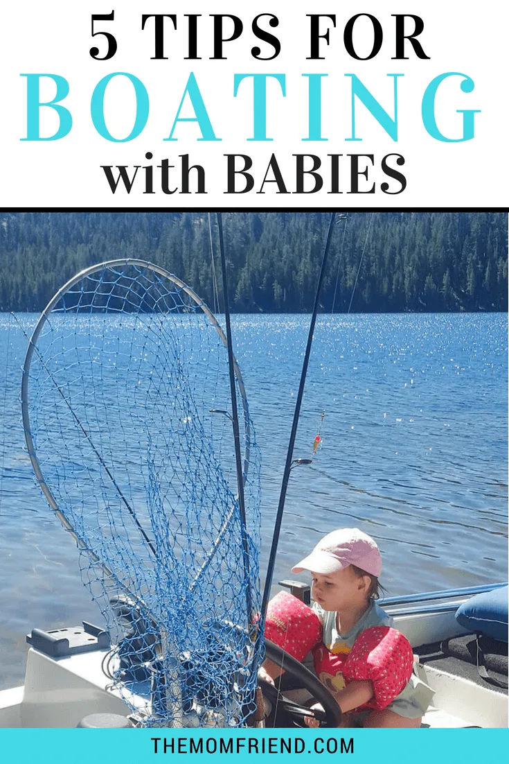 Pinterest graphic with text and image of toddler girl behind steering wheel of small fishing boat.