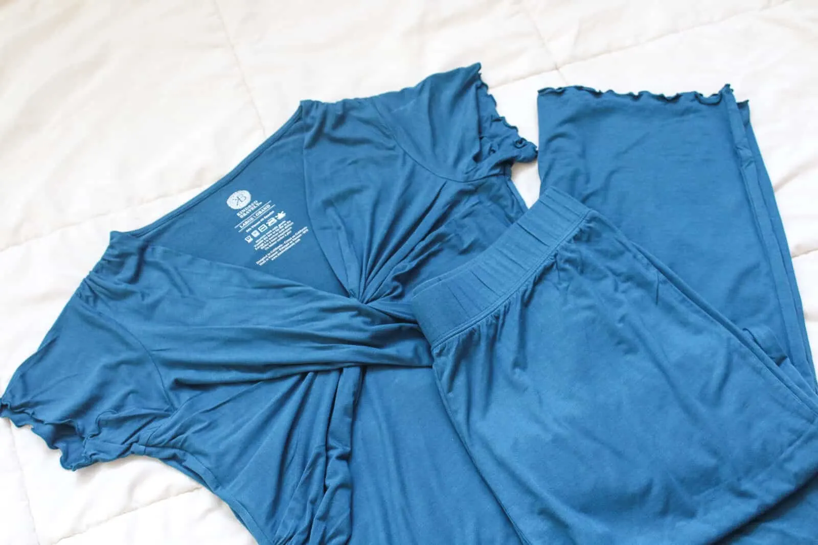 Blue postpartum clothes.