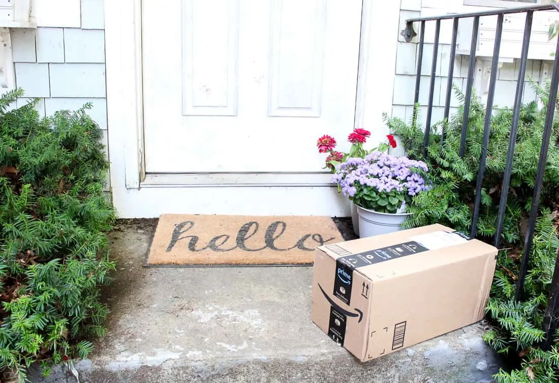 Amazon box on doorstep.