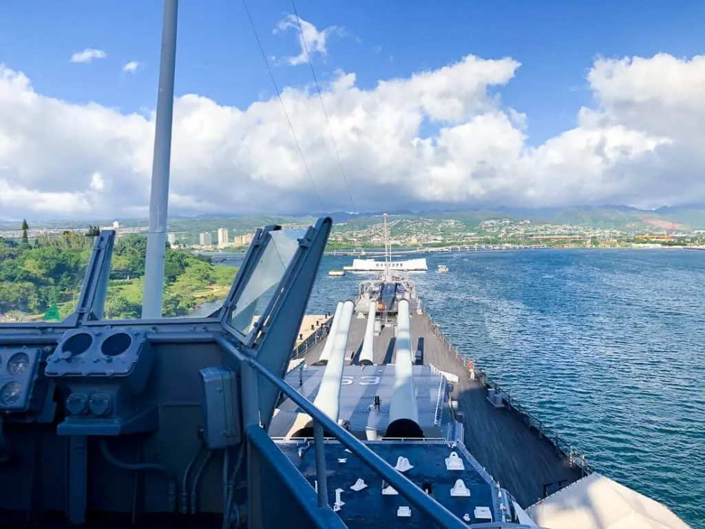 View from large ship in water.