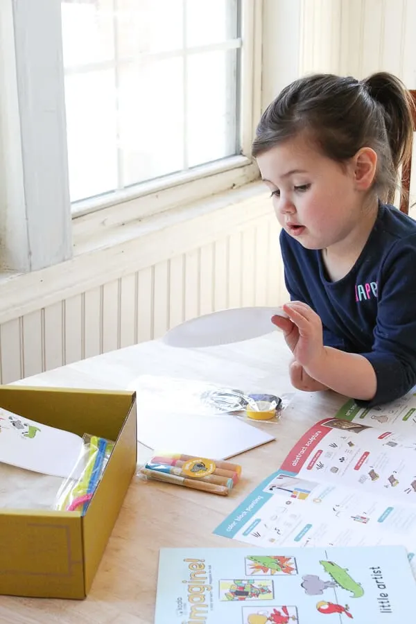 Girl plays with spring products for kids and moms.