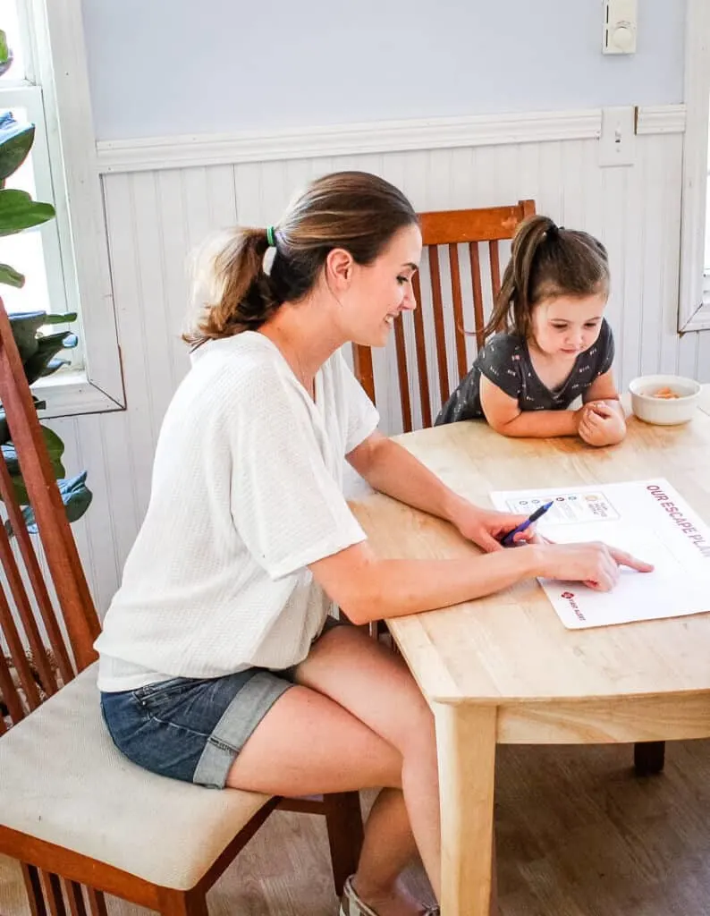 Mom and daughter creating emergency escape plan while preparing for home emergencies