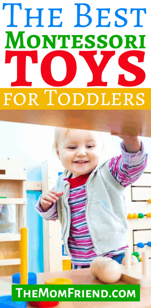 Pinterest pin image with child that says Top Montessori Toys for Toddlers