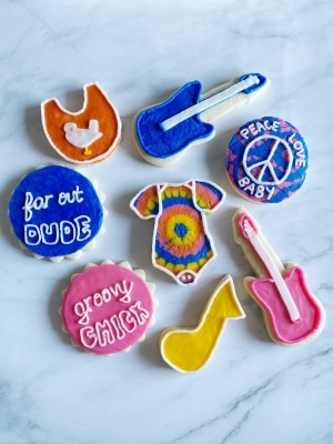 Homemade gender reveal party cookies.