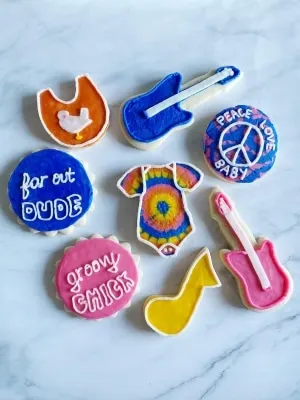 Homemade gender reveal party cookies.