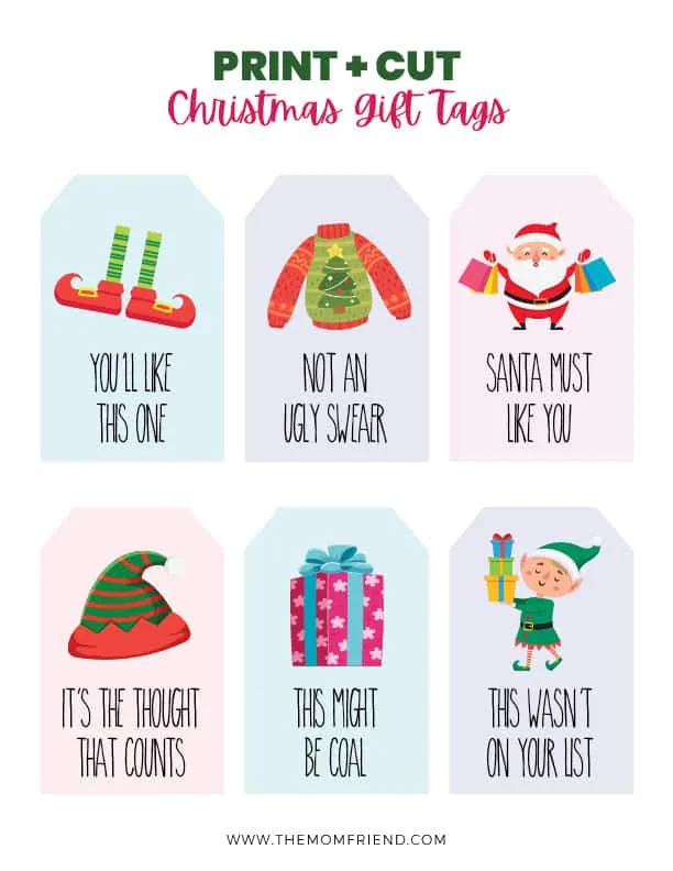 Printable gift tags for christmas with funny sayings.