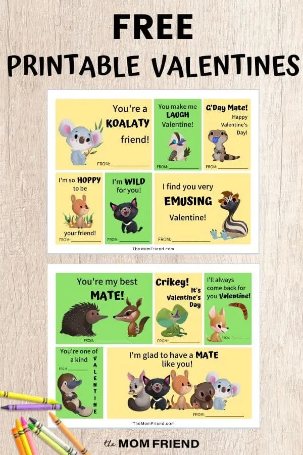 free printable valentines with australian animals