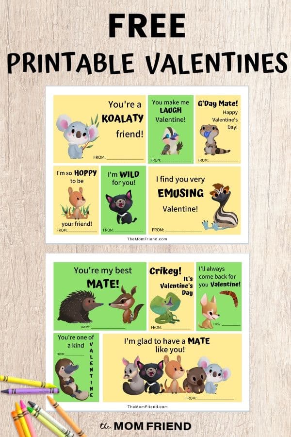 Free Printable Valentines For Kids Adorable Aussie Animals The Mom Friend