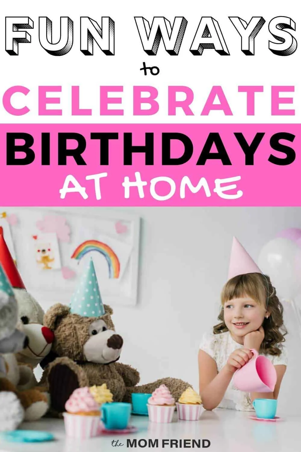 Pinnable image of social distancing birthday party for child at home.