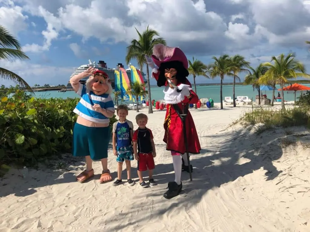 disney characters with kids on Castaway Cay