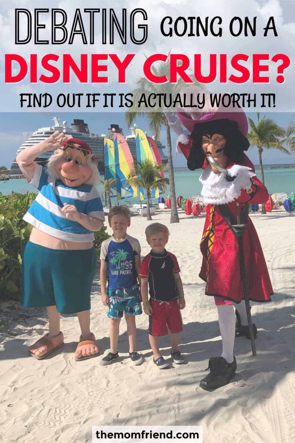 kids with disney characters on beach at castaway cay