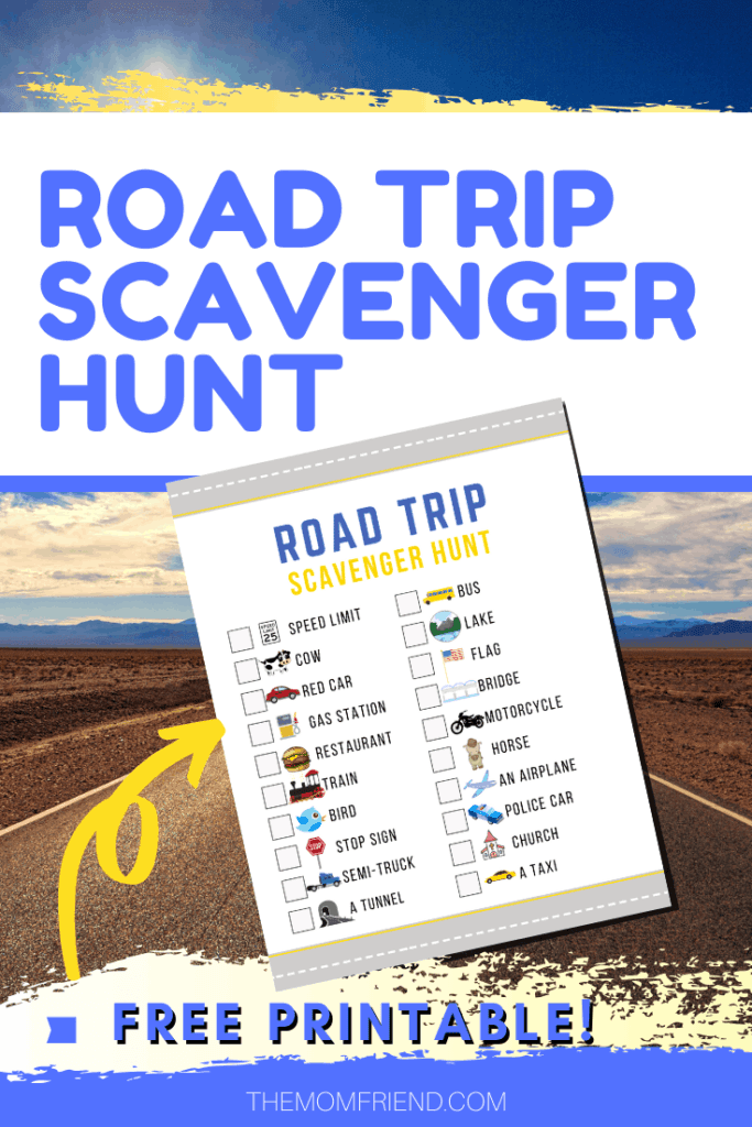 photo of a free printable road trip scavenger hunt activity for kids