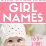 adorable baby girl wearing hat with text one syllable girl names