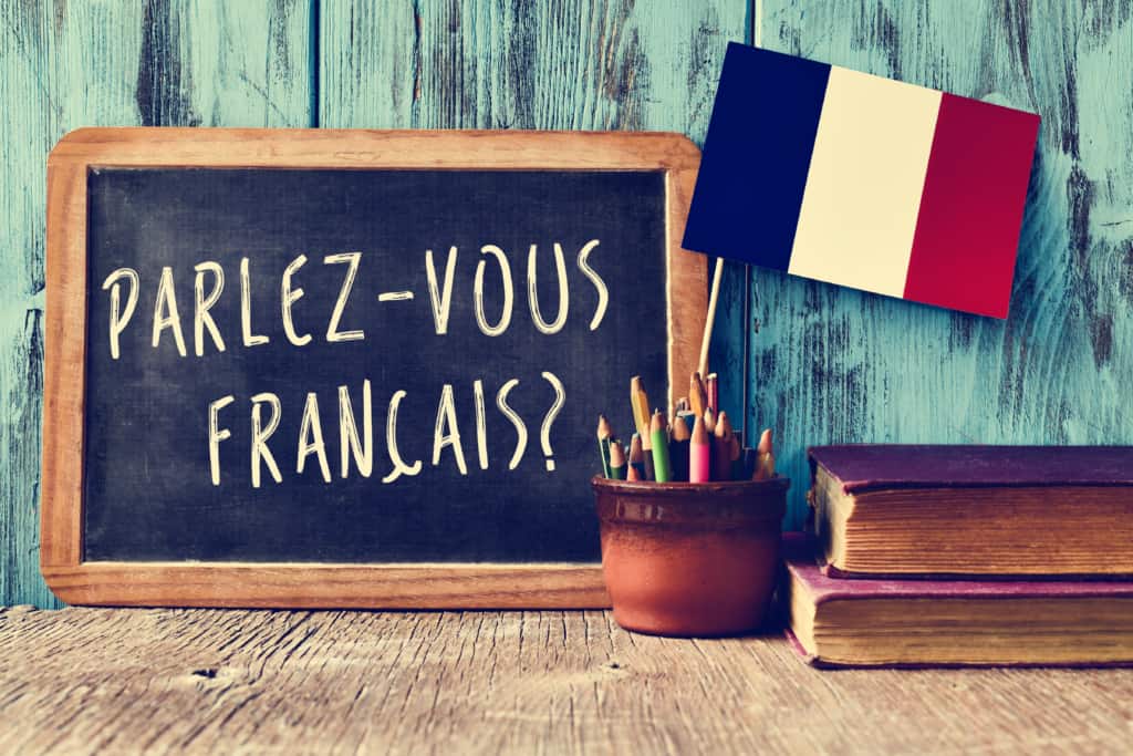 French words on chalkboard.