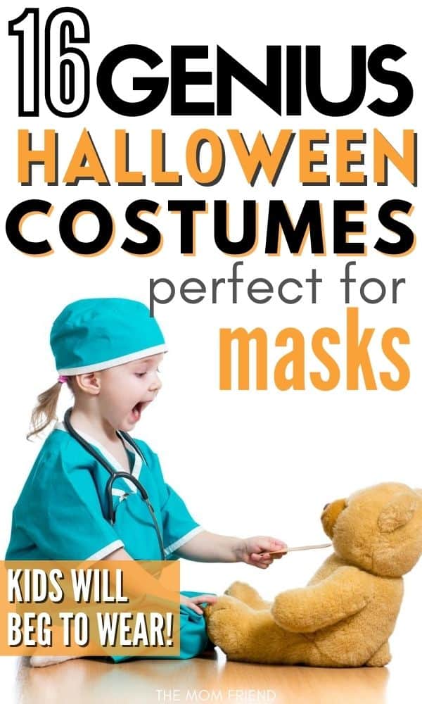 girl in doctor halloween costume tending to bear