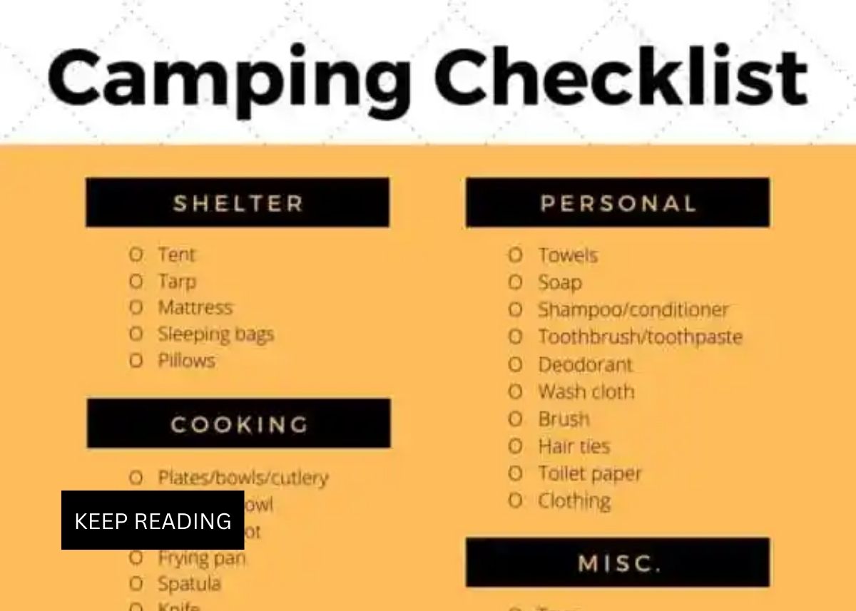 A free printable camping checklist graphic.
