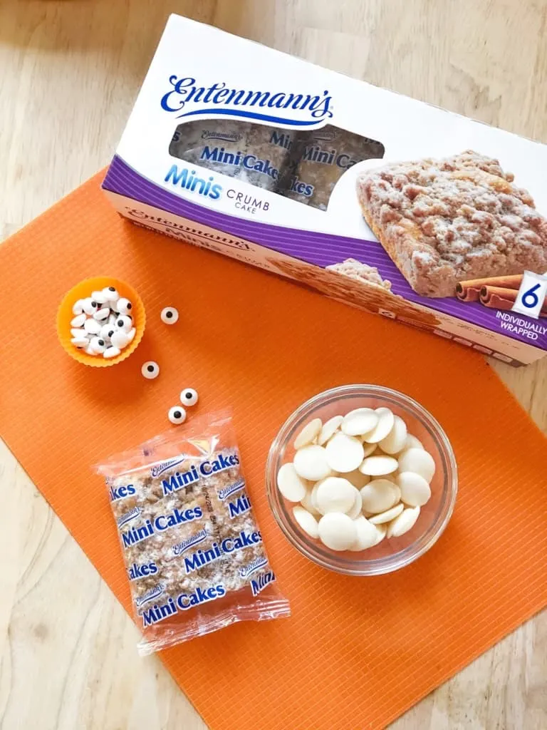 Ingredients to make Mini Mummy Cakes Halloween snacks.