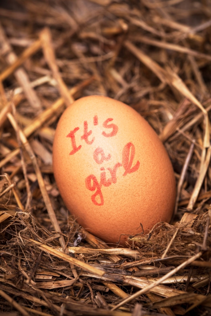 An egg with the words "it's a girl" written on it.